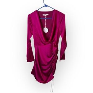 NWT More to Come  Bridget Satin Ruched Mini Dress Adjustable Length Small